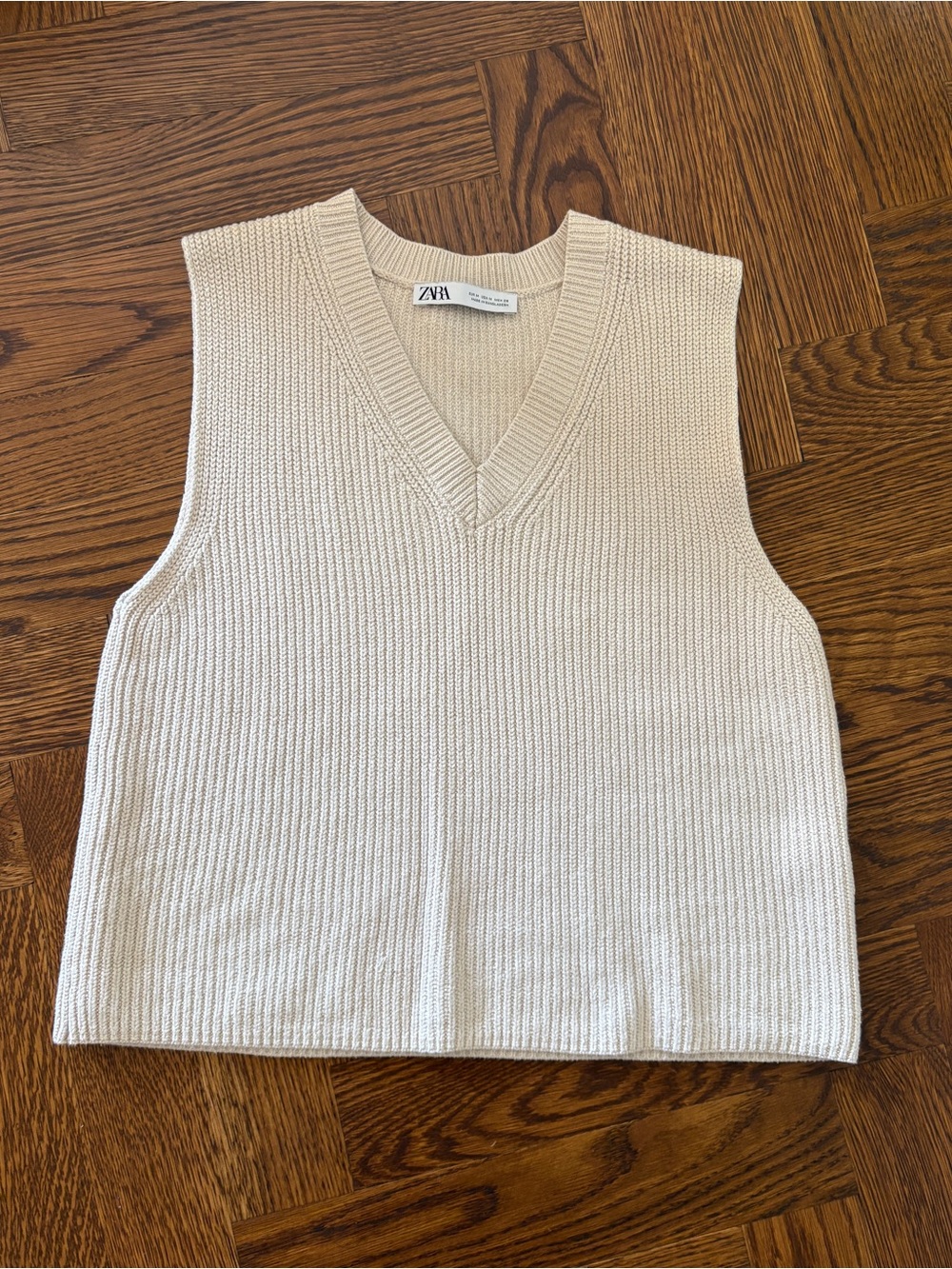 Zara Cream Ribbed V-Neck Knit Vest